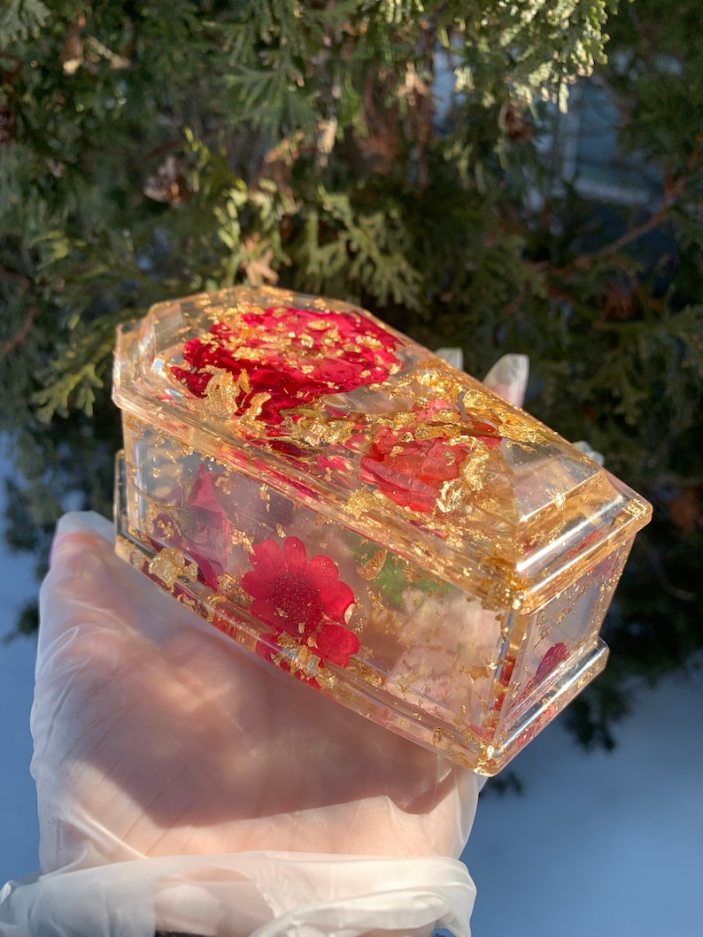 ring tray coffin ashtray jewelry box Flower and Gold Leaf Coffin box