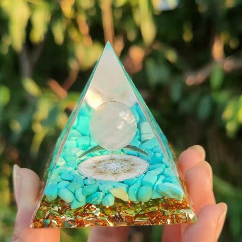 Pyramide d'orgone | Sphère de Quartz Rose Turquoise Orgonite Pyramide Pyramide Chakra Reiki Méditati
