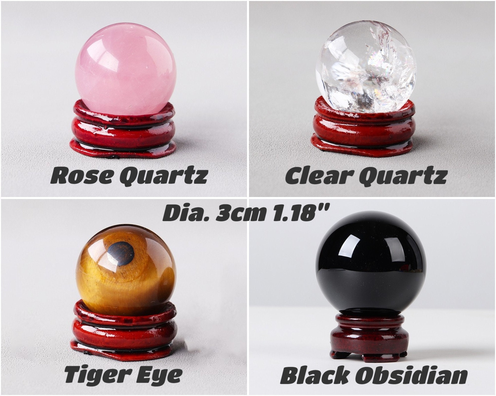 Boule de Cristal Quartz avec Support | Sphère Clair d'obsidienne Noire d'œil Tigre Rose Boule d'obse