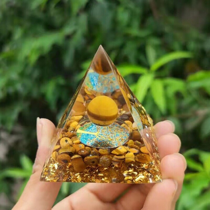 Pyramide d'orgone | Sphère de L'œil Tigre Arbre Vie Orgonite Pyramide Générateur d'orgone Méditation