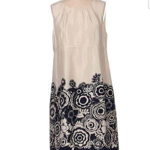 Banana Republic Silk Off White Black Floral Sheath Dress Women&#39;s Size 8