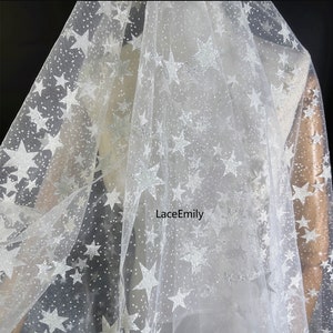 White glitter star embroidery lace fabric Star tulle Fabric For Girl Dress Tutu Dress Wedding Dress Bridal Veil 1 yard