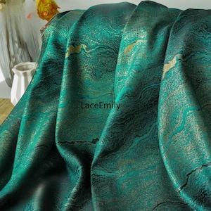 Dark green and gold textured jacquard Vintage embossed Fabric for Wedding Dress, Ball gowns, tablecloths, designer fabric 1 yard