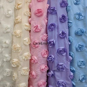 3D rose flower Embroidered chiffon lace fabric, floral Chiffon Fabric for Girl Dress, Printing Dress, Summer Dress, Shirts 51&quot; width
