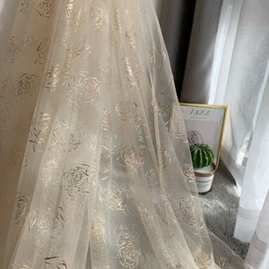 Gold blumen spitze stoff gold floral muster beige tüllspitze Für Mädchen Kleid Tutu Kleid Hochzeitskleid Braut Schleier 1 Yard