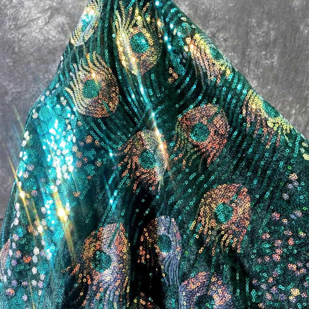 4 Colors Sequin Peacock Feather Fabric Sequin Embroidery - Etsy