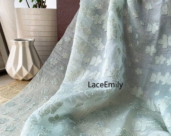 Light green flower jacquard organza fabric, Embroidery Floral Fabric, for Girl Dress, Wedding dress, Party dress, Summer Dress, Shirts
