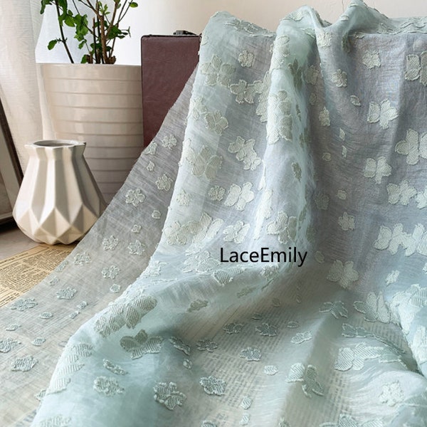 Tissu organza jacquard à fleurs vert clair, tissu floral brodé, pour robe de fille, robe de mariée, robe de soirée, robe d'été, chemises