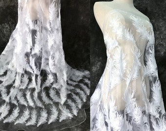 Black Off White Feather embroidery Lace Fabric feather Tulle Fabric For Baby Tutu Dress, Girl Dress, Gowns, Wedding Veil  1 Yard