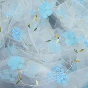 3D chiffon flower tulle Fabric Flower embroidery mesh Lace Fabric for wedding, dress, skirt, craft by the yard