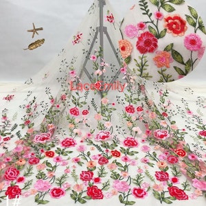 7 Colors High quality Colorful flowers Embroidered Lace Fabric Floral Tulle lace For Wedding Gown, Bridal Dress, Summer Dress, Party Dress