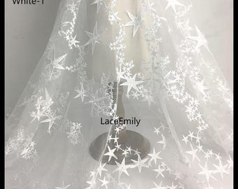 5 Colors Exquisite Star Embroidered Lace Fabric star Soft Pink Tulle  For Couture Dress Prom Dress For Wedding Dress  Ivory Illusion Gowns
