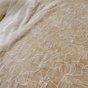 Flower embroidery Lace Fabric Ivory floral tulle Fabric For Girl Dress Tutu Dress Wedding Dress Bridal Veil 1 yard