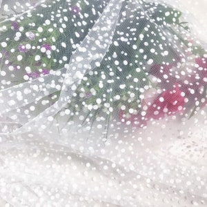 White dot Flocking lace Fabric dots Flocked Mesh Tulle Fabric for Bridal, Party dress, Tutu Dress, Wedding Dress, 1 Yard