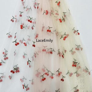 3 Farbe Schöne Kirsche Gestickte Spitze Stoff Kirsche Weicher Tüll Stoff Für Mädchen Kleid Tutu Kleid Hochzeitskleid Brautschleier 1 Yard