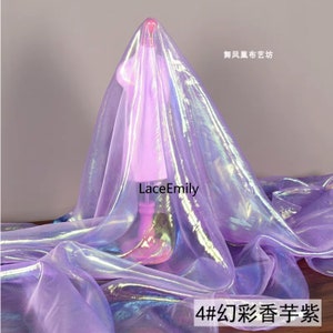 1 yards Shiny Mermaid Organza fabric see-through Holographic Gauze Fabric for Wedding, Gowns, stage backdrops, designer fabrics