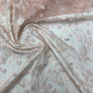 1 Yard Sequins flower embroidery Lace fabric Flowers Tulle Lace Fabric  For Wedding Gown, Bridal Dress 51&quot; width