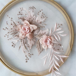 1 pc Pink 3D flower Lace Applique flowers embroidery applique for Wedding applique Bridal Headwea veil applique