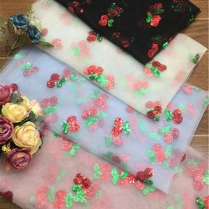 Schöne Pailletten Kirschstickerei Spitzenstoff Sparkle Tüllspitze, Chic schiere Spitze Stoff Für Kirschkleid, Tutu Kleid, Minikleid