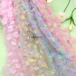 Tul de malla de flores de colores, tela de encaje degradado bordado con flores 3D para bodas, vestidos de cumpleaños y vestidos de novia de 1 yarda.