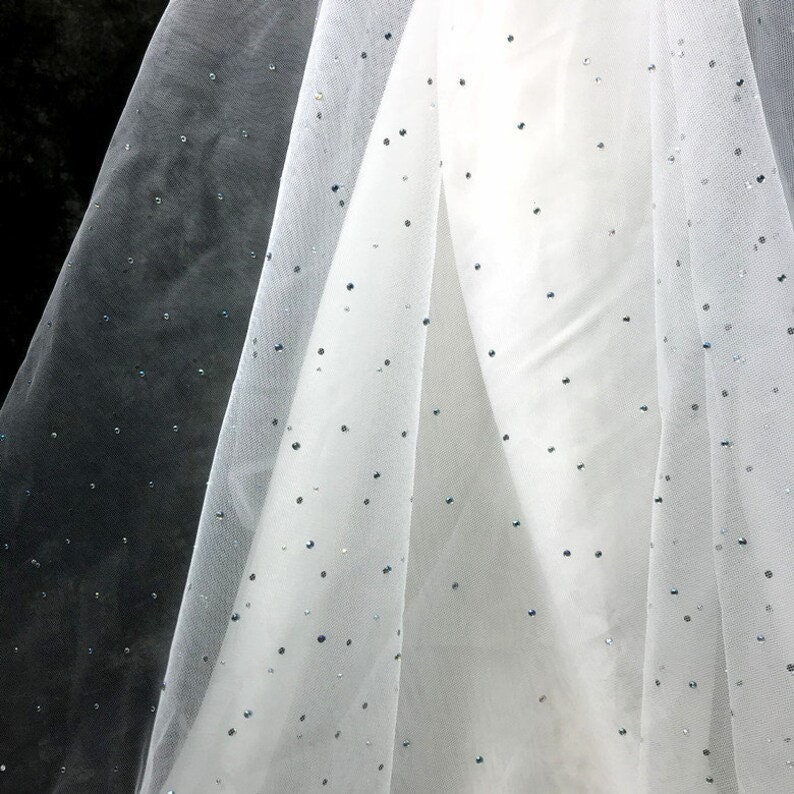 1 Yard Rhinestone Lace Fabric Ivory Black Tulle for Wedding | Etsy