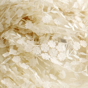 3D chiffon flower Lace Fabric Floral Embroidered Tulle Fabric For Girl Dress Tutu Dress Wedding Dress Bridal Veil  1 Yard
