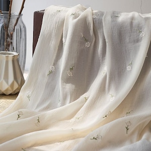 3D flower Embroidery Chiffon Fabric, Small floral apricot Chiffon Fabric, Silky fabric for Girl Dress, wedding dress, prom dress, 1 Yard