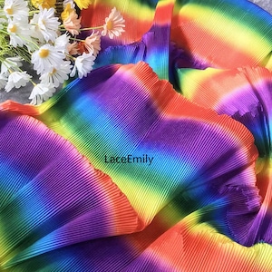 Rainbow Gradient Pleated fabric Ruffled Fabric, for Stage Costume Dress Stage Decoration Wedding Decor Prom dress, 1 yards 59&quot; width