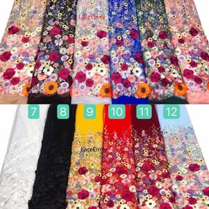 Broderie dense de haute qualité 3d fleur dentelle tissu coloré floral Tulle pour fille robe Tutu robe de mariée voile de mariée 1 yard image 10