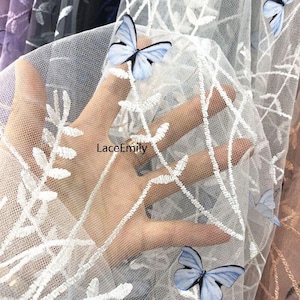 Multicolor & Metallic Beaded Floral Butterfly Embroidery Lace Print Fabric
