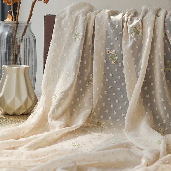 Small Flower Embroidery Chiffon Fabric, Flower Polka Dot Fabric