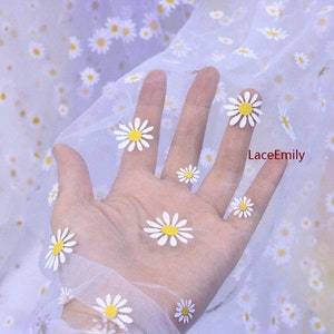Tessuto in pizzo con stampa a fiori di margherita, morbido tulle per abito da sposa, abito da ragazza, abito da festa, abito da bambina, larghezza 59"