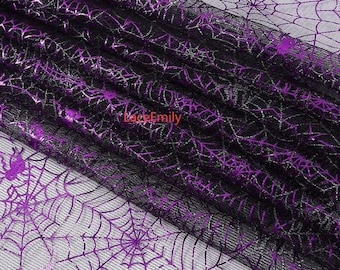 6 Colors Colorful spider web Lace Fabric Gold Purple Web Spider Mesh Tulle Fabric For Halloween DIY fabric, Gowns , Home Decoration 1 Yard
