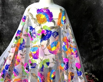 Paillettes colorées fleur dentelle tissu paillettes broderie tulle tissu pour bébé robe tutu, robes, robe de mariée robe de soirée 1 yards
