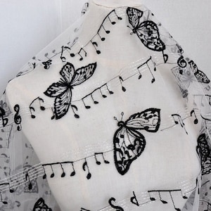 1 yard Music Note Butterfly Musical Lace Fabric Floral Tulle For Girl Dress Tutu Dress Wedding Dress Bridal Veil