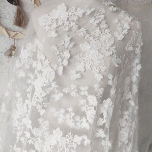 1 Yard 3D flower embroidered lace fabric floral Ivory tulle fabric For Girl Dress Tutu Dress Wedding Dress Bridal Veil