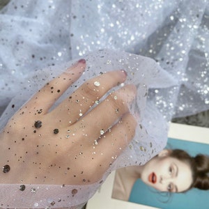 Silber Pailletten PünktchenMuster Spitze Stoff Glitzer Dot Weich weiß Tüll Stoff für Mädchen Kleid Tutu Kleid Brautkleid Schleier 1 Meter