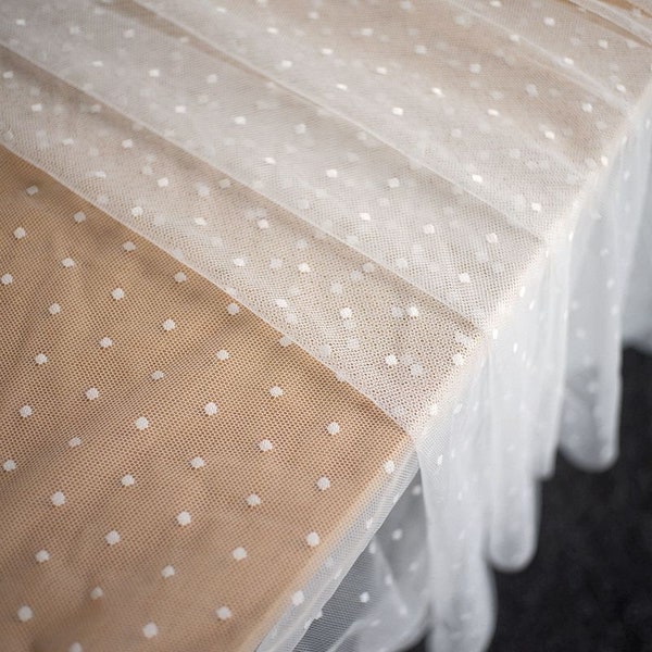 Polka Dot Embroidered Lace Fabric Soft Elastic dot Mesh Tulle Fabric For Girl Dress Tutu Dress Wedding Dress Bridal Veil 1 yards