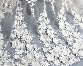 3D flower bead pearl embroidery lace fabric flower tulle Fabric For Girl Dress Tutu Dress Wedding Dress Bridal Veil 1 yard