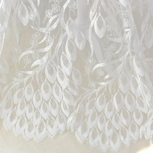 Peacock feather lace fabric sequin feather embroidery Ivory tulle fabric For wedding Dress  Girl Dress, Party Dress, bridal veil lace