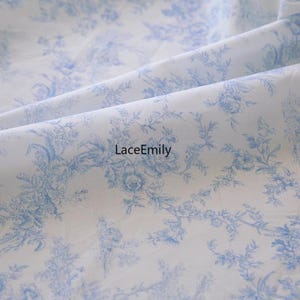 Light Blue Floral Print Cotton Fabric, Vintage Style Flower Cotton Lace Fabric for Boho Dress, Tablecloth, Costume Design, Skirt, Gown