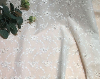 Small Flower Embroidery Cotton Fabric Floral Hollowed Cotton Fabric for Wedding Bridal Tops Dress Fabric 51" Width 1 yard