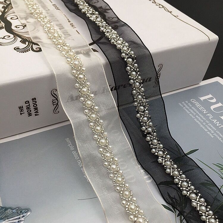 beaded lace trim for wedding dresses Pearl and Beaded Lace Trim  Ani Accessories