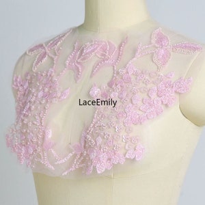 1 pc pink flower sequins embroidery lace Applique flower beading applique for Wedding applique Bridal veil applique