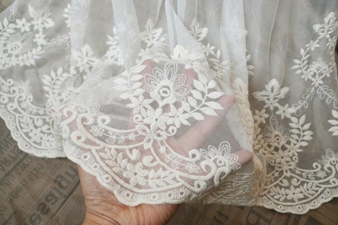 Beautiful Cotton flower embroidery Lace fabric Soft tulle lace | Etsy