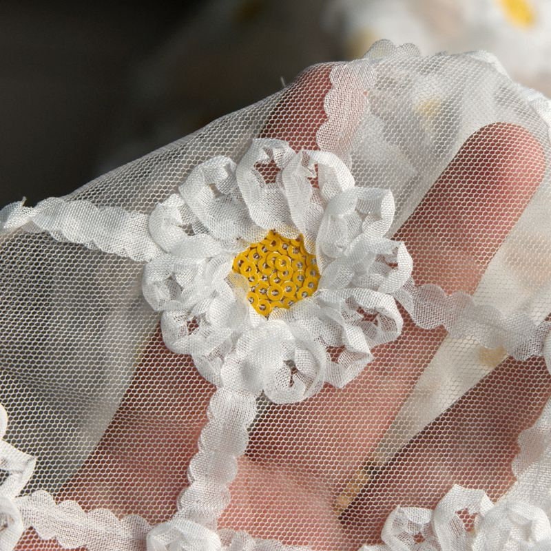 White Daisy Flower Lace Fabric Daisy Embroidered Tulle Fabric Etsy