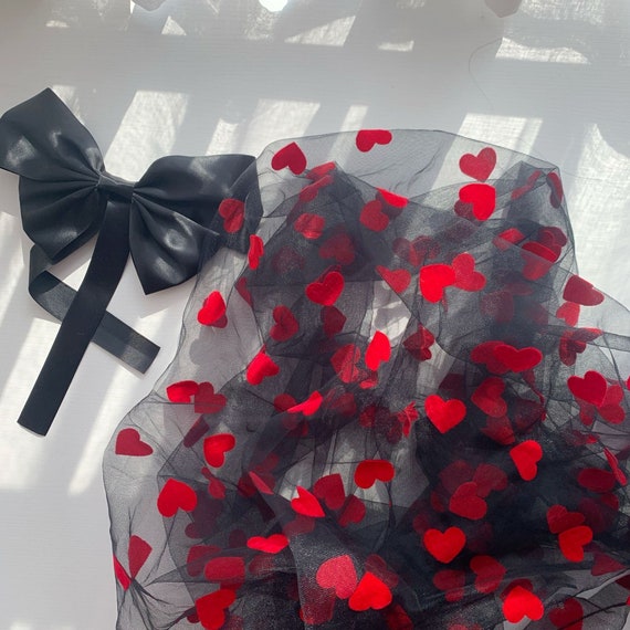 Tessuto Tulle A Cuore Floccato Larghezza 150 Cm – 2 Metri Di Rete Trasparente Per Cucito, Abiti Da Sposa E Decorazioni Romantiche