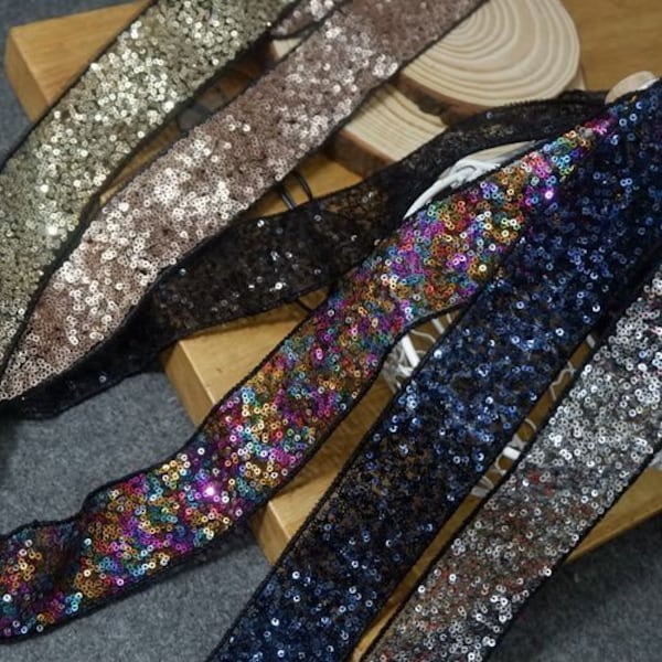 9 couleurs paillettes colorées dentelle garniture sequin ceinture pour mariage ceinture dentelle mariée ceinture dentelle robe tissu 1.57 "largeur 2 yard