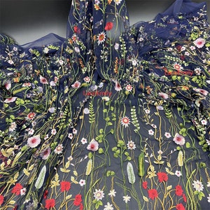 Hoge kwaliteit mooie bloem kant stof bloemen geborduurde gedrapeerde tule stof voor trouwjurk, bruidsjurk, feestjurk 1 werf