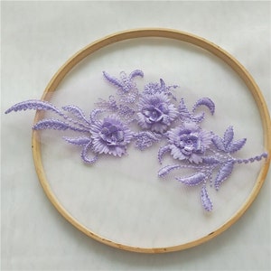 14 Colors 3d pink flower lace applique purple chiffon flower embroidery applique for Wedding applique Bridal veil applique 2 pc
